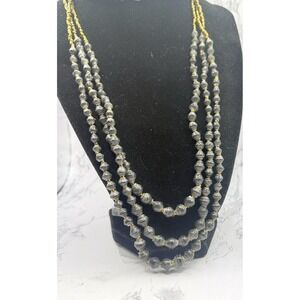 Teng‎ Yue Multi Strand Paper Bead Necklace Gold Gray 32-35"